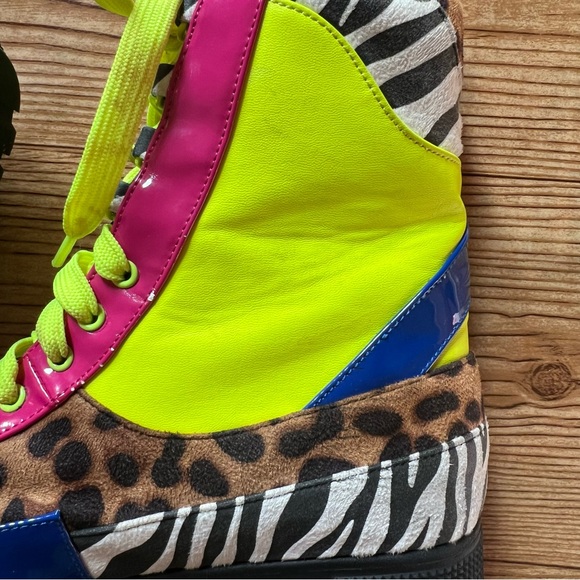 Combat boot in neon yellow, pink and leopard and zebra print EGO Commander boot - Picture 3 of 10
